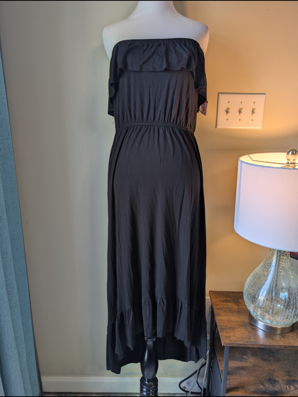 Black Strapless Ruffle Maxi Dress Vacation Vibes